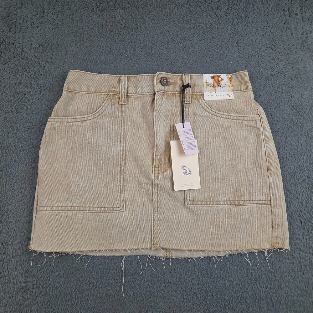 Sincerely Jules Denim Mini Skirt Women's 7/27 Tan Brown NWT